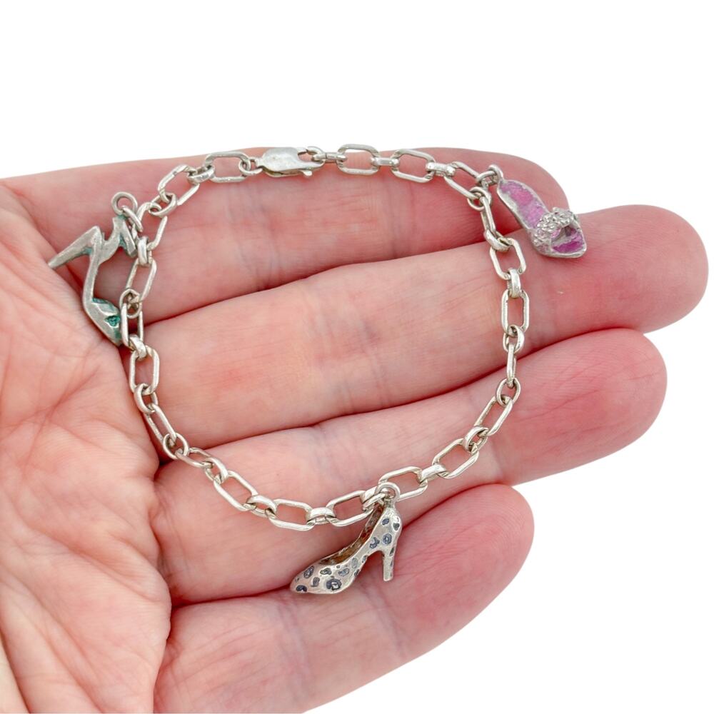 Vintage Sterling Silver 925 High Heel Charm Bracelet 7"